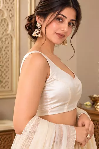 Beige silk blend sleeveless plain stylish saree blouse ready to wear