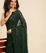 green checked embellished sequinned heavy work saree