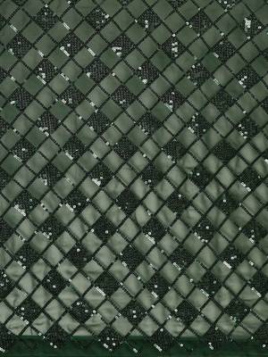 green checked embellished sequinned heavy work saree 4