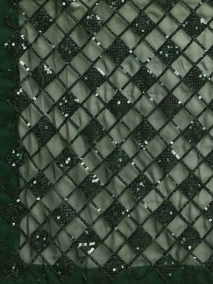 green checked embellished sequinned heavy work saree 5