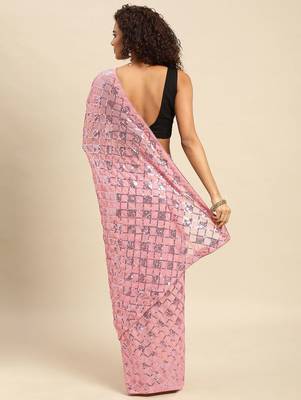 Blue sequinned border tissue saree with unstitched blouse piece 3