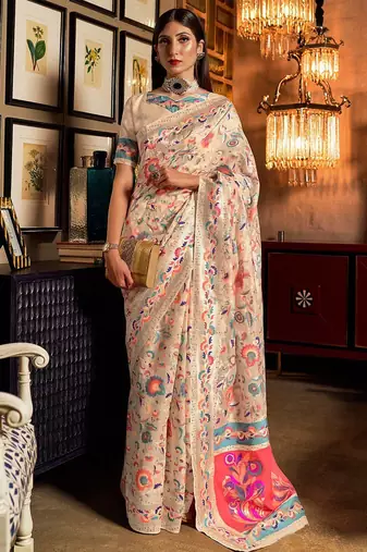 Blue sequinned satin saree with blouse piece