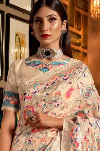 Blue sequinned satin saree with blouse piece
