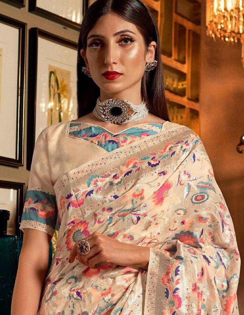 Blue sequinned satin saree with blouse piece