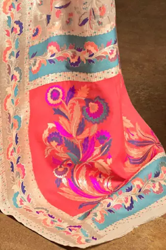 Blue sequinned satin saree with blouse piece