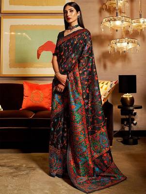 black black & red woven design silk blend banarasi saree 1