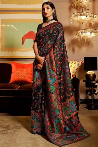 black black & red woven design silk blend banarasi saree