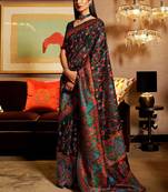 black black & red woven design silk blend banarasi saree