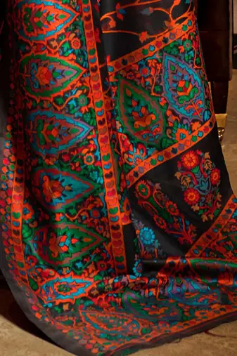black black & red woven design silk blend banarasi saree
