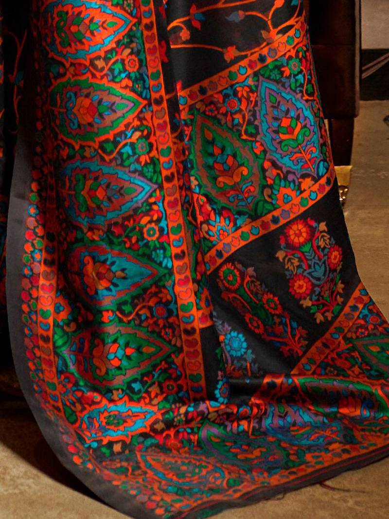 black black & red woven design silk blend banarasi saree