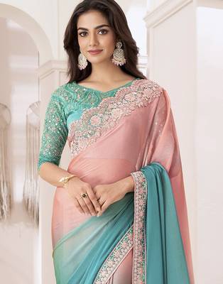 Purple embellished saree with unstitched blouse 1