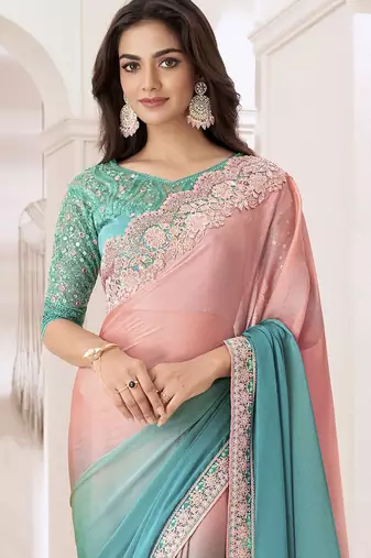 Purple embellished saree with unstitched blouse