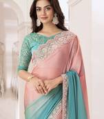 Purple embellished saree with unstitched blouse