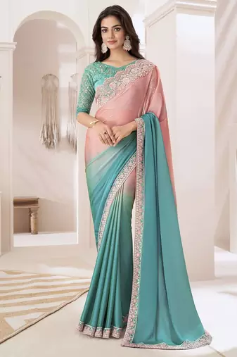 Purple embellished saree with unstitched blouse