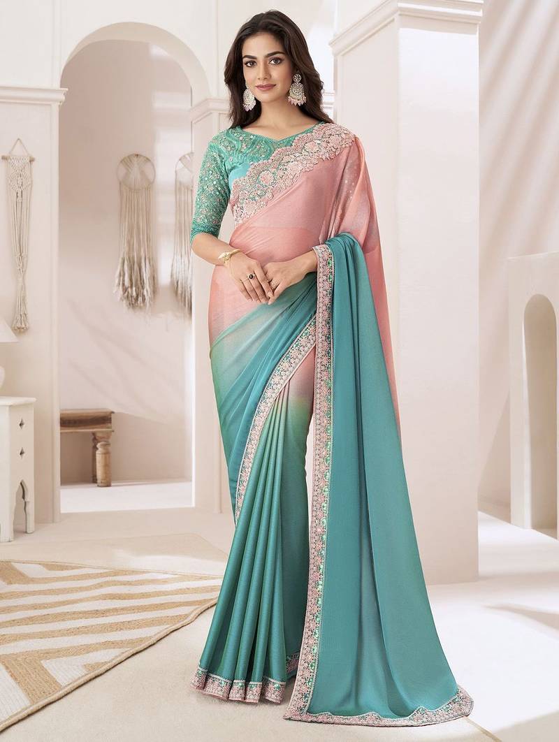 Purple embellished saree with unstitched blouse
