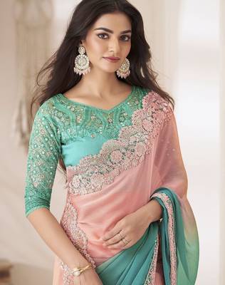 Purple embellished saree with unstitched blouse 3