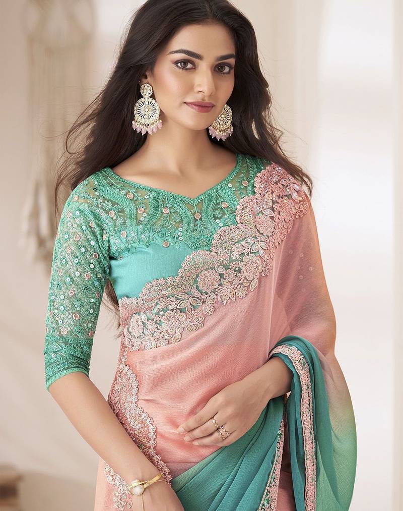 Purple embellished saree with unstitched blouse