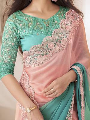 Purple embellished saree with unstitched blouse 4