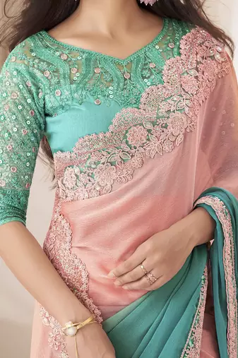 Purple embellished saree with unstitched blouse