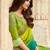 Green embroidered satin saree with unstitched blouse piece