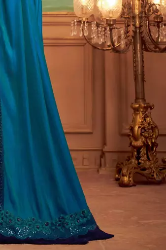 teal floral embellished sequinned saree