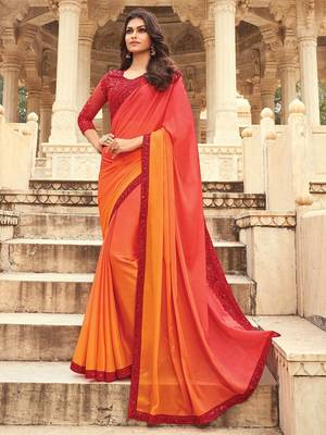 orange women ombre embellished sequinned saree 1