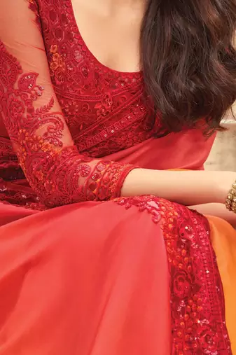 orange women ombre embellished sequinned saree