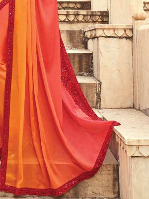 orange women ombre embellished sequinned saree 5