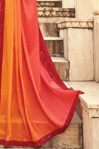 orange women ombre embellished sequinned saree
