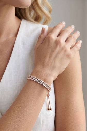 925 Sterling Silver Rose Gold  Adjustable Sparkling CZ Tennis Bracelet for Women