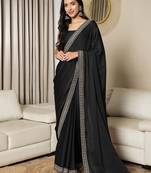 black sequinned satin ready to wear saree