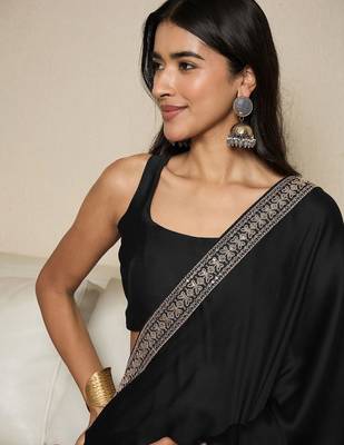 black sequinned satin ready to wear saree 3