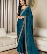teal sequinned satin ready to wear saree