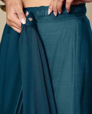 teal sequinned satin ready to wear saree 4