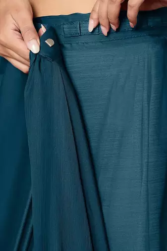 teal sequinned satin ready to wear saree