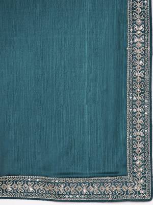 teal sequinned satin ready to wear saree 5