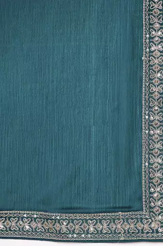 teal sequinned satin ready to wear saree