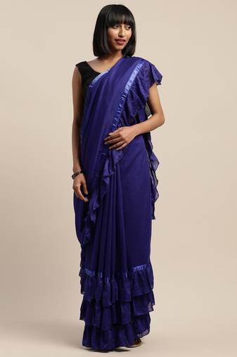 navy_blue navy blue sequinned ruffles saree