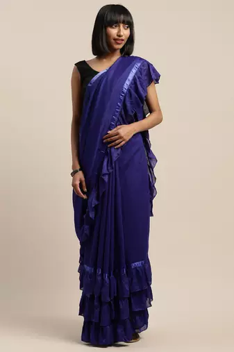 navy_blue navy blue sequinned ruffles saree