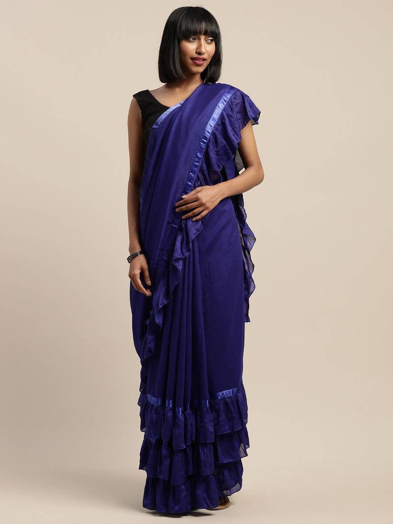 navy_blue navy blue sequinned ruffles saree