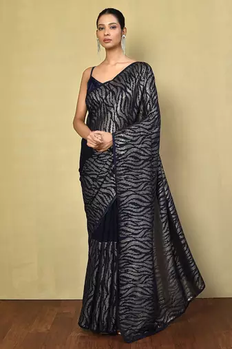 navy_blue embellished sequinned poly georgette saree