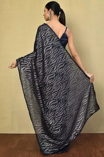 navy_blue embellished sequinned poly georgette saree