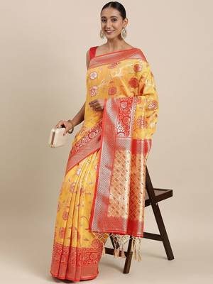 Pink pink & gold-toned floral zari silk blend bagru saree 2