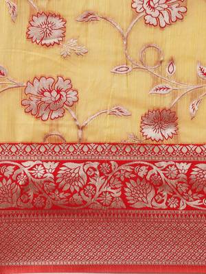 Pink pink & gold-toned floral zari silk blend bagru saree 4