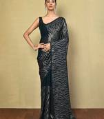 teal embellished sequinned poly georgette saree