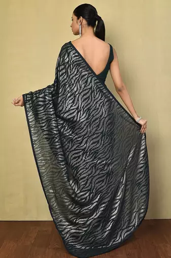 teal embellished sequinned poly georgette saree