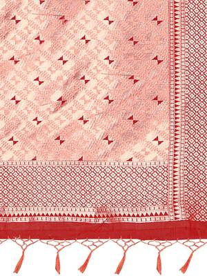 orange woven design zari silk blend banarasi saree 5