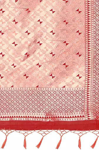 orange woven design zari silk blend banarasi saree