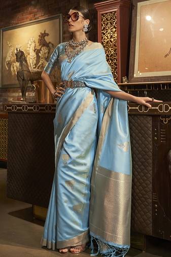 Green satin embroidered ready to wear saree