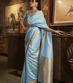 Green satin embroidered ready to wear saree
